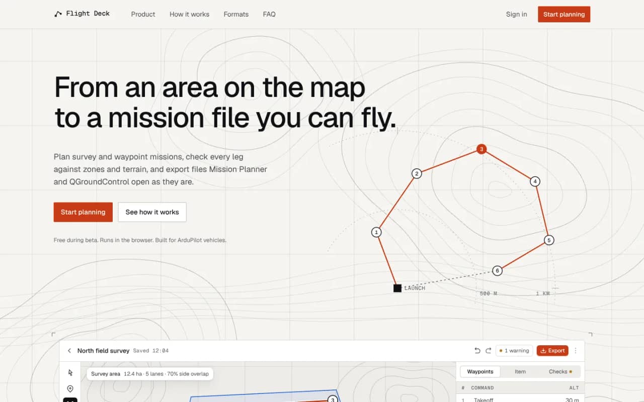 Mission Planner: Landing page