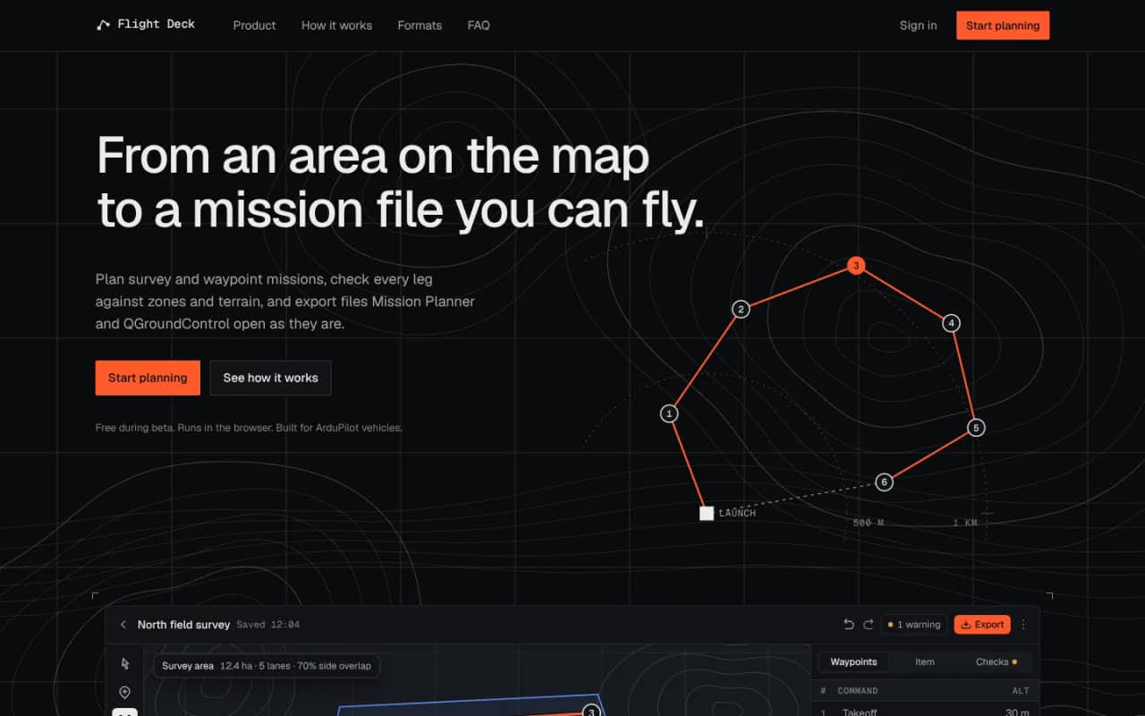 Mission Planner: Landing page