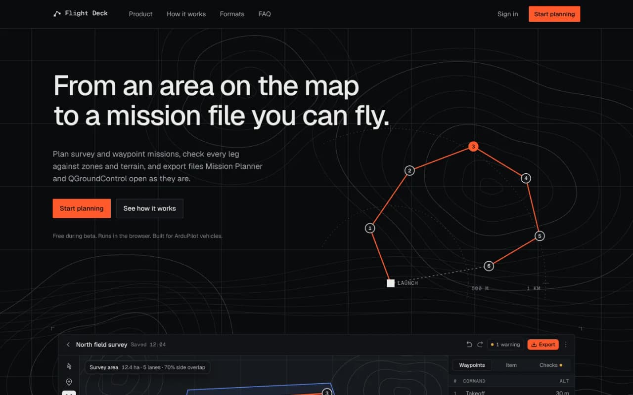 Mission Planner: Landing page